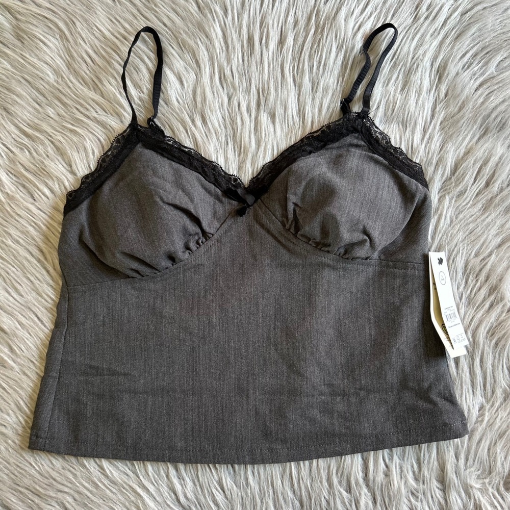 No Boundaries Lace Lined Tank Top Womens Size Small (4/6) Gray Sleeveless Shirt